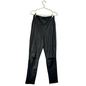 L's Boutique Black Faux Leather High Rise‎ Knee Slit Pants Size L WP480